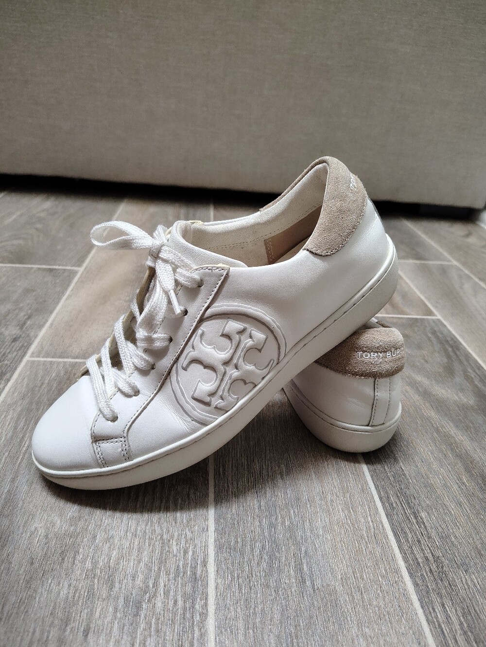 Tory Burch Logo White Leather Sneakers